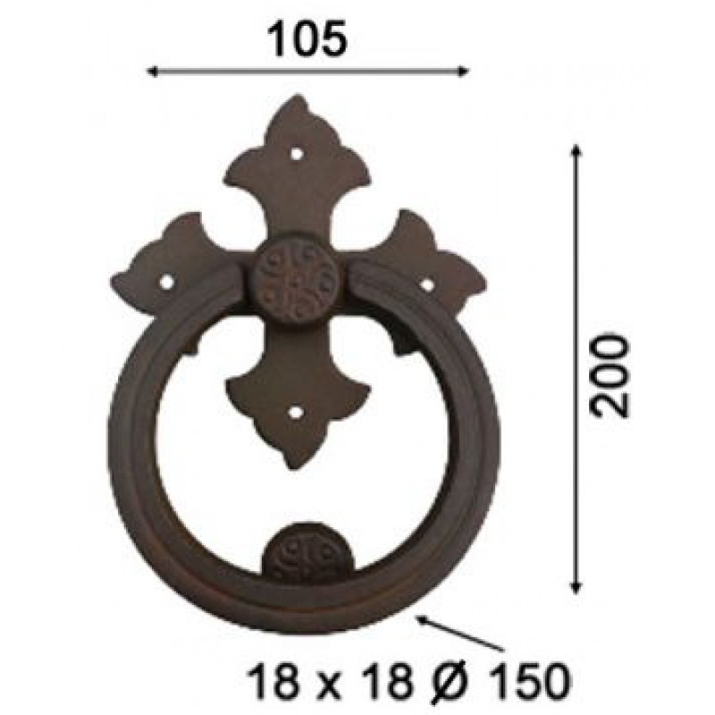 Cross Door Knocker with Ring Galbusera Wrought Iron
